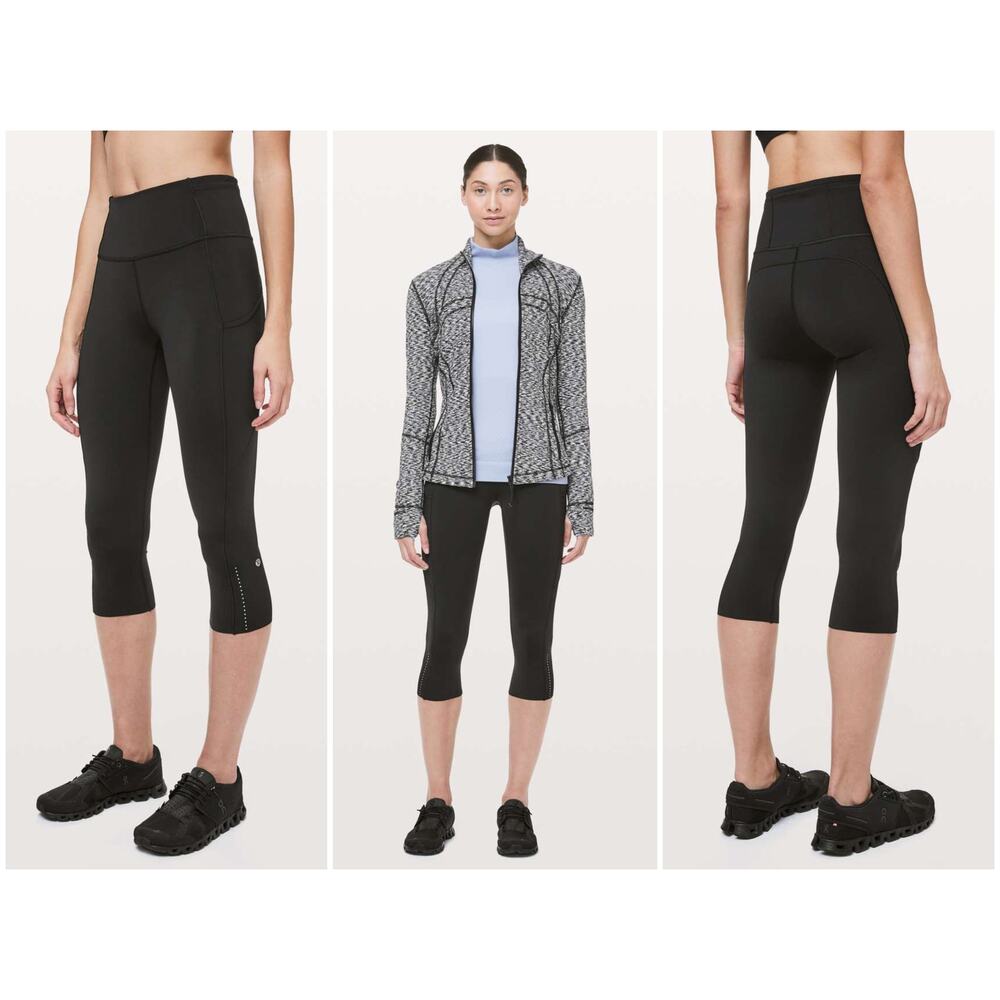 Lululemon Fast & Free Crop II *Nulux 19" Black Size 2 Reflective Run Gym Workout